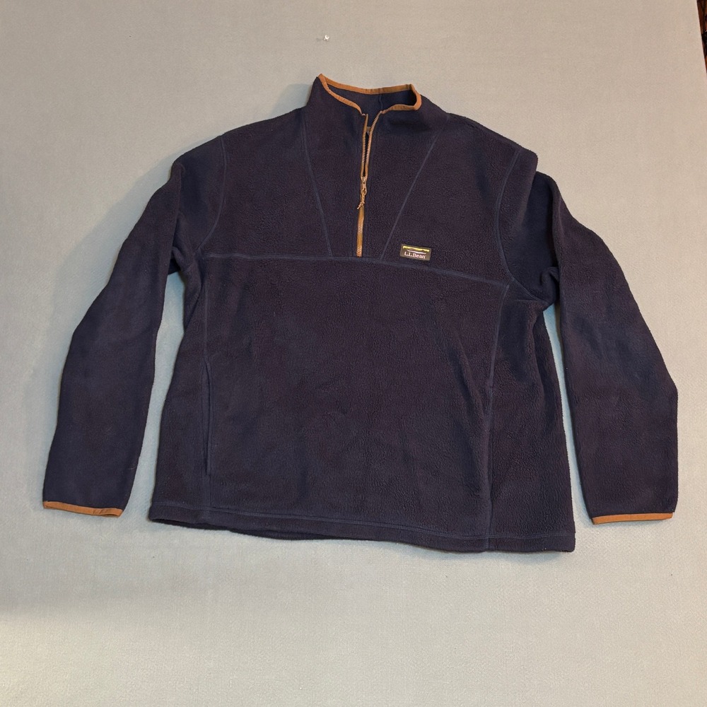 LL Bean Mens Mountain Classic Fleece Pullover Navy Blue 1/4 Zip XL 511605